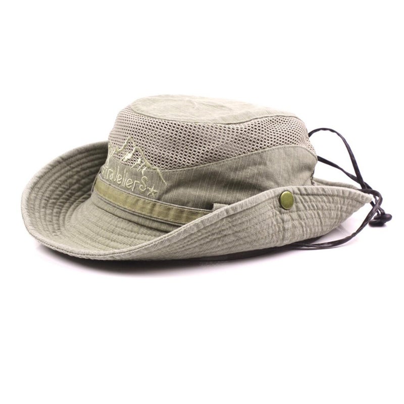 KeepSa Sun Hat for Men, Cotton Embroidery Summer Outdoor Sun Protection Wide Brim Bucket Hat Foldable Safari Boonie Hat Khaki - Image 1